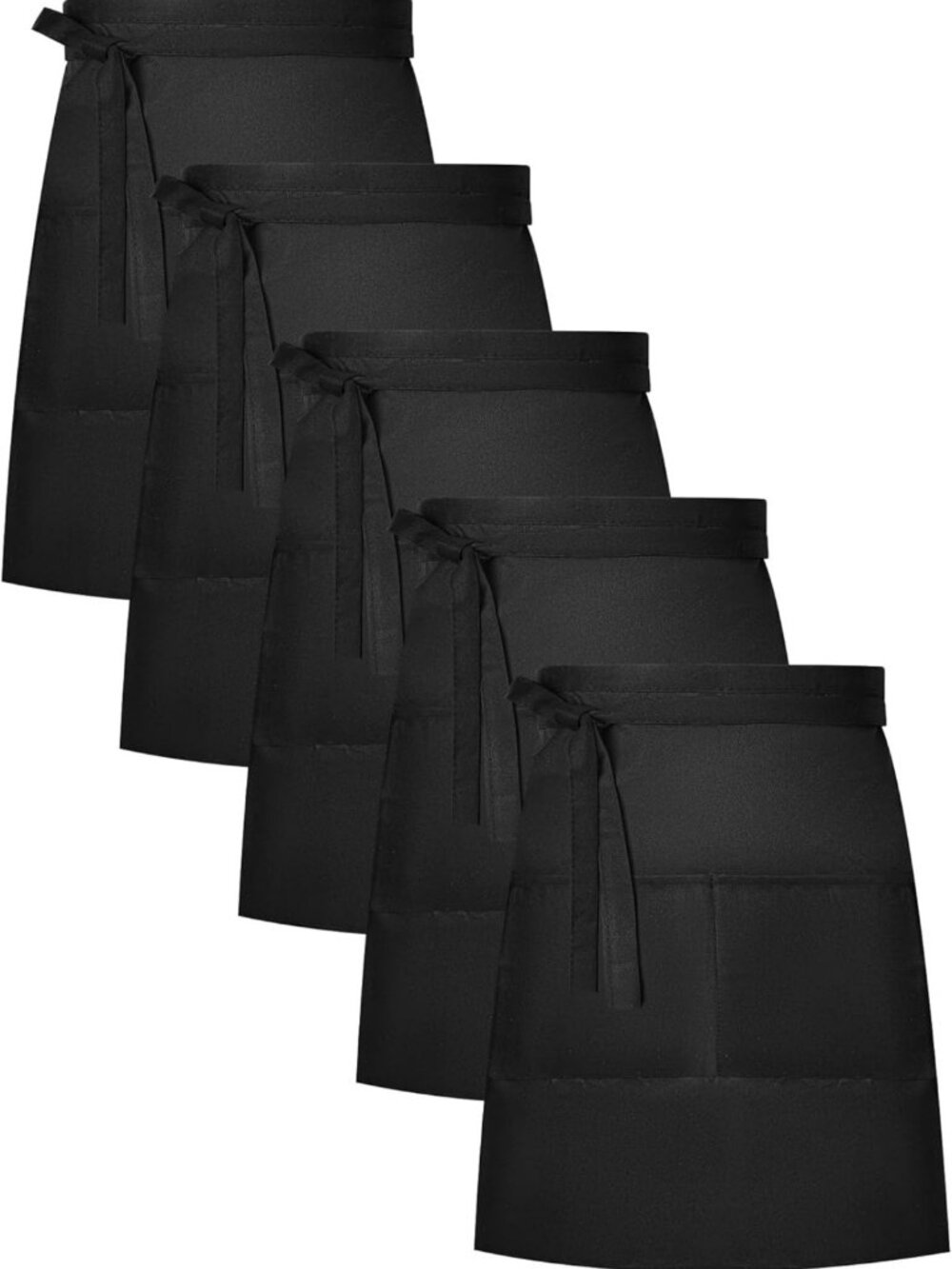 5 Pack Unisex Black Half Bistro Aprons with 2 Pockets & Extra Long Ties